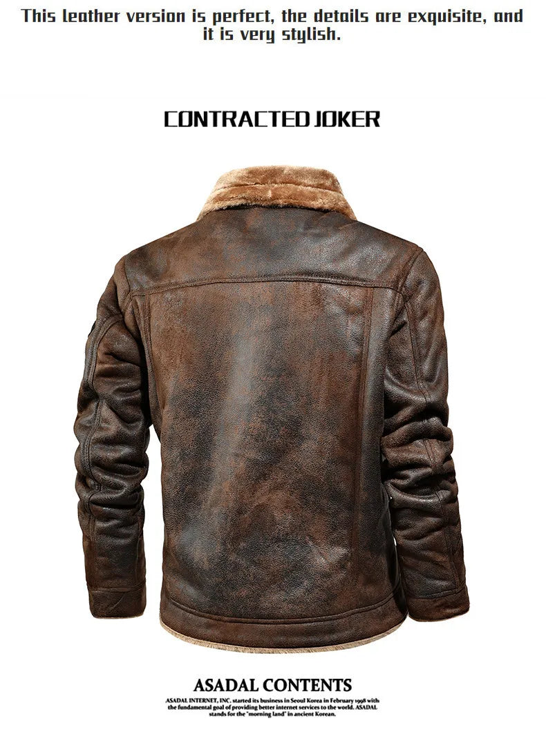 High Quality Leather Jackets Casual Man Winter Fleece Motorcycle Faux Leather Jacket Male Anti-wind Lapel Zipper Jackets Men