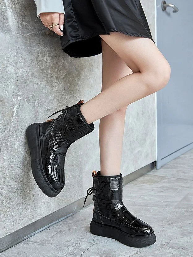 White Half High Waterproof Women's Snow Boots Lace-up Goth Plush Warm Quality on Offer Y2k Padded Large Size Hot Ladies Shoes