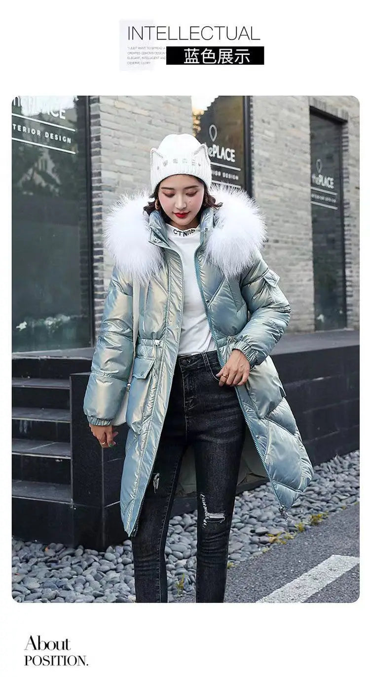 2023 Autumn Winter Hooded Fur Collar Long Parkas Mujer Thick Warm Down Cotton Padded Jacket Women Casual Hoodies Coat Female