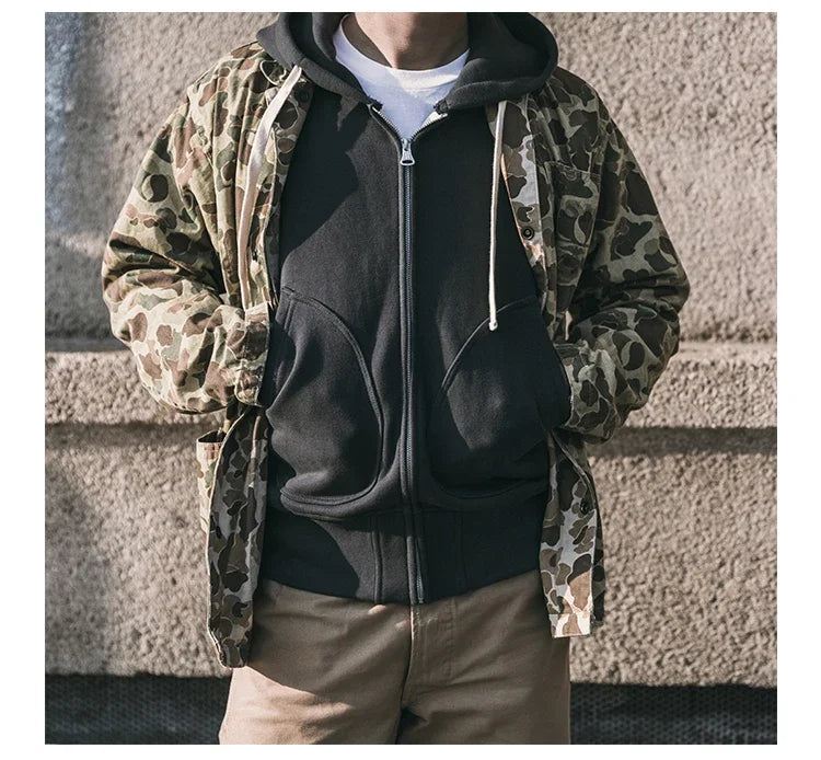 Non Stock Men's Zip Up Hooded Sweatshirt Heavyweight Solid Color Hoodies Thick