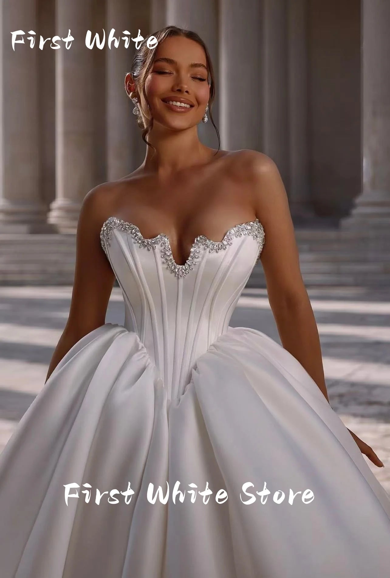 Customized Smileven Ball Gowns Princess Wedding Dresses Satin Bride Dresses Corset Vestido de novia Satin Wedding Gowns