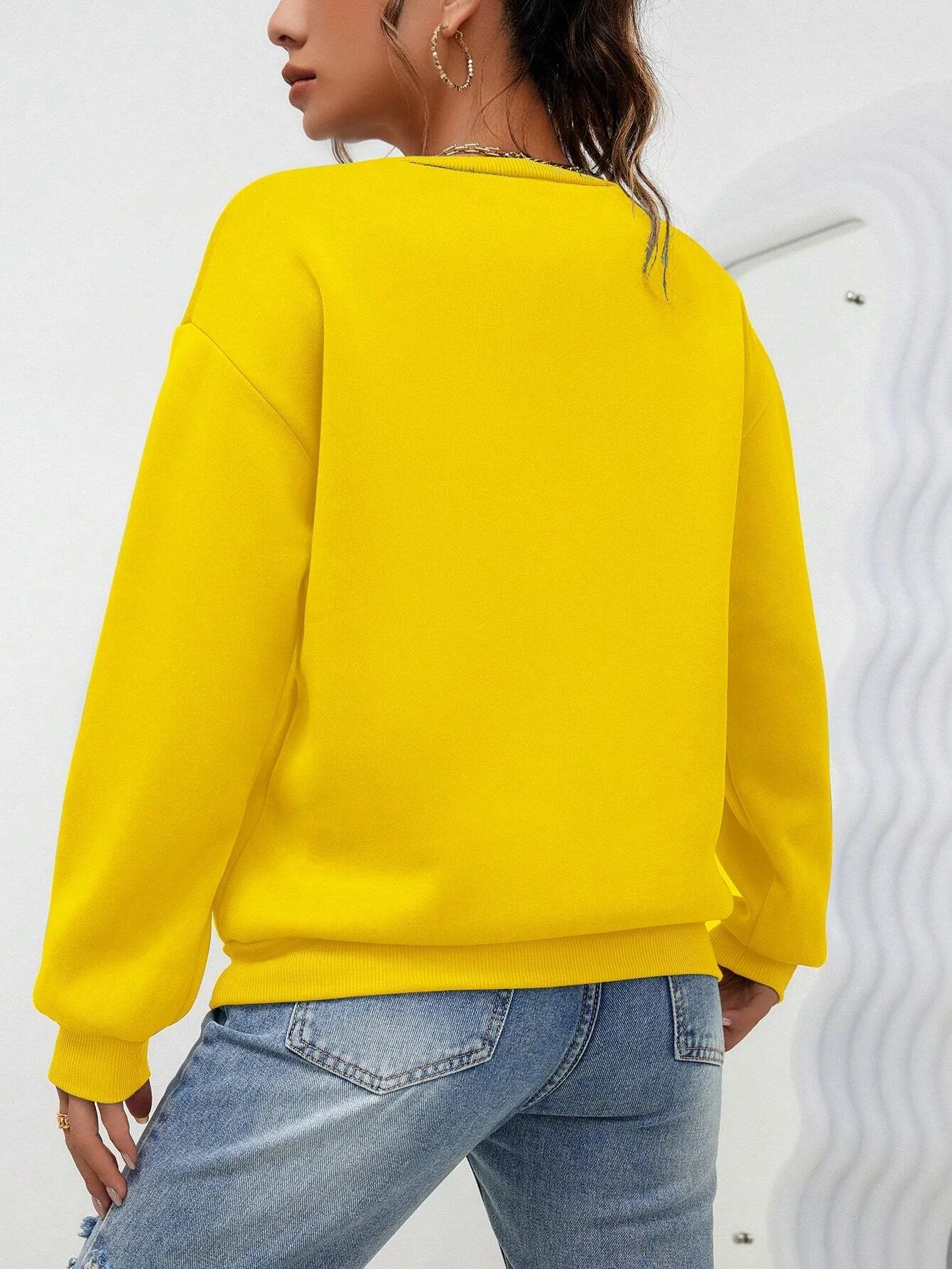 Simple Heart Pattern Printing Sweatshirts For Womens Casual Comfortable Crewneck Hoodies Loose Fleece Warm Sportswear Clothes