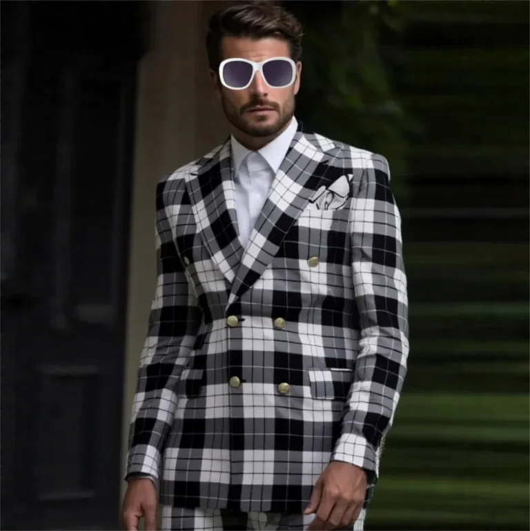 British Style Plaid Check Suits Men 2 Pieces Sets Double Breasted Prom Blazers Customized Man Business Daily Party Tuxedos