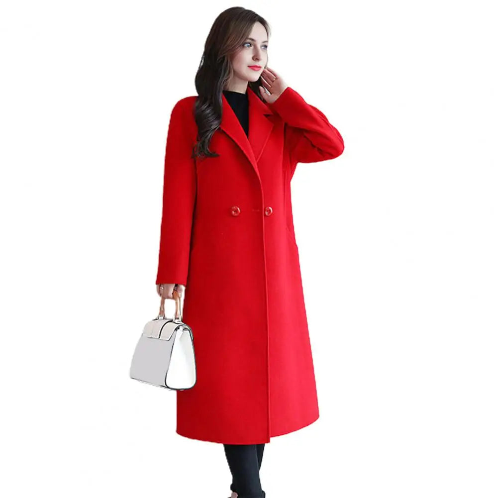 Women Wool Coat Women's Wool Peacoat Mid-long Overcoat Casual Notch Lapel Trench Coat Thick Single-breasted Fall Winter