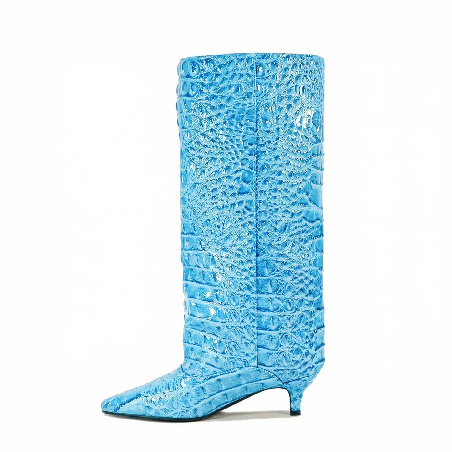 Women's Spring and Autumn New Cat Heel Wide Knee Knee Boots Fashion Pointed Women's Low Heel Mid Heeled Boots