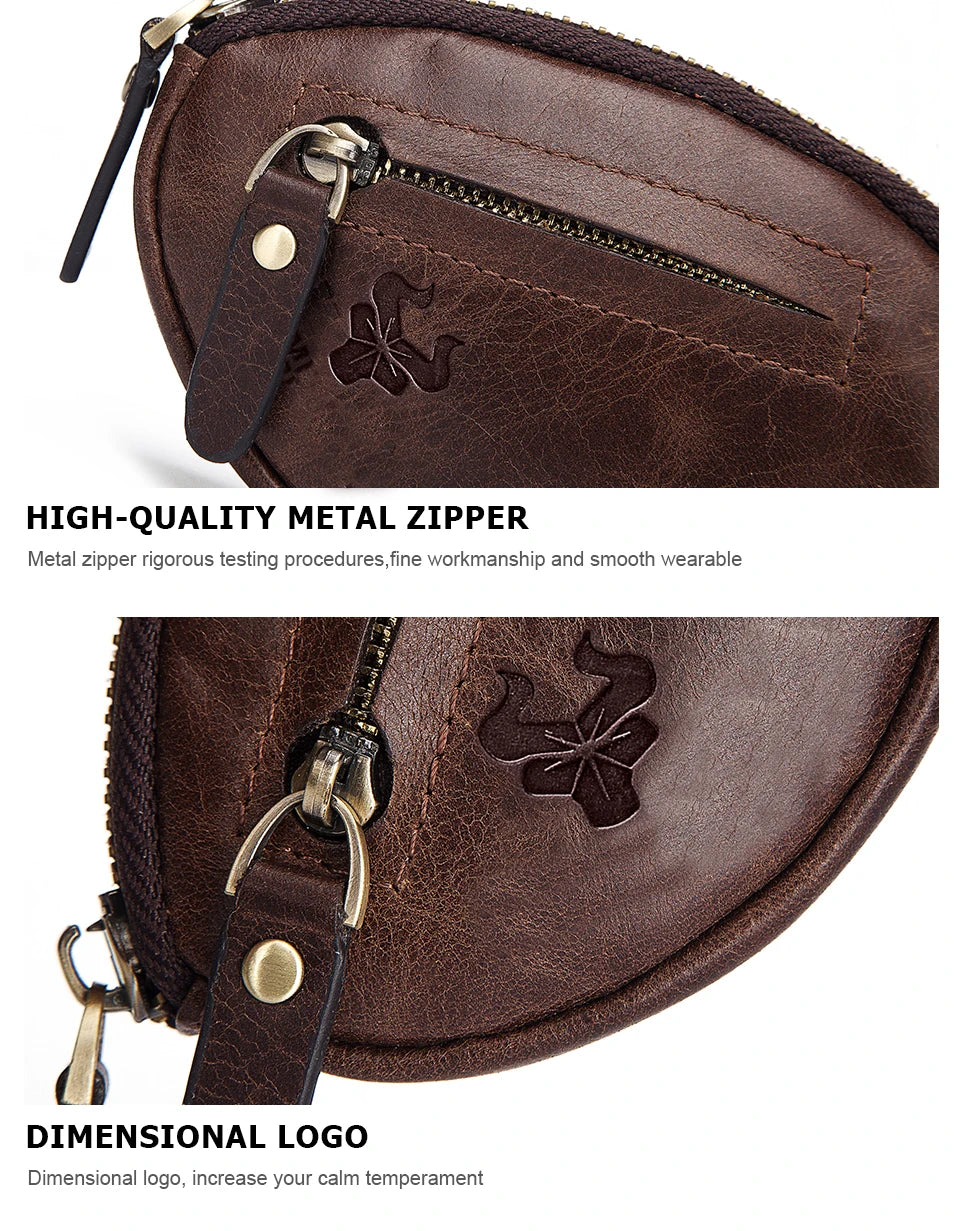 HUMERPAUL Small Key Wallet Men 100% Genuine Leather Car Key Holder Top Quality Zipper Housekeeper Keys Organizer with Coin Purse