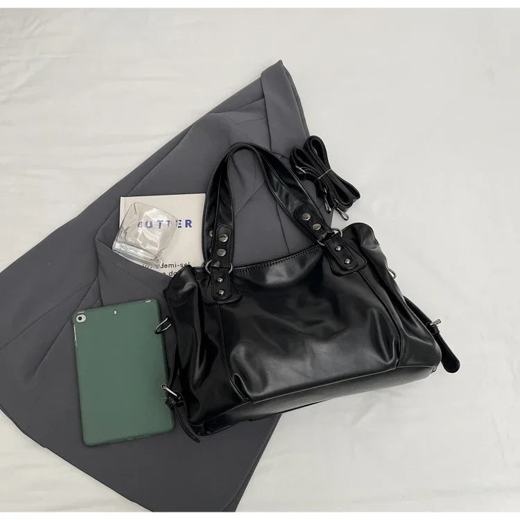 Large Capacity PU Shoulder Bag Rivet Buckle Thread Solid Casual Tote Crossbody Bag 2025 Hot Sale Bags for Women Bolsas Femininas