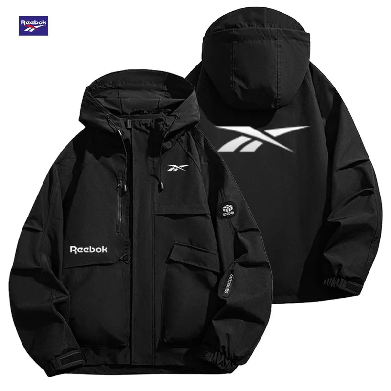 Reebok Logo 2026 Men's Windproof and Waterproof Jacket, Spring-Autumn Casual Style, Multi-Pocket Design, Youthful Style, Loose F