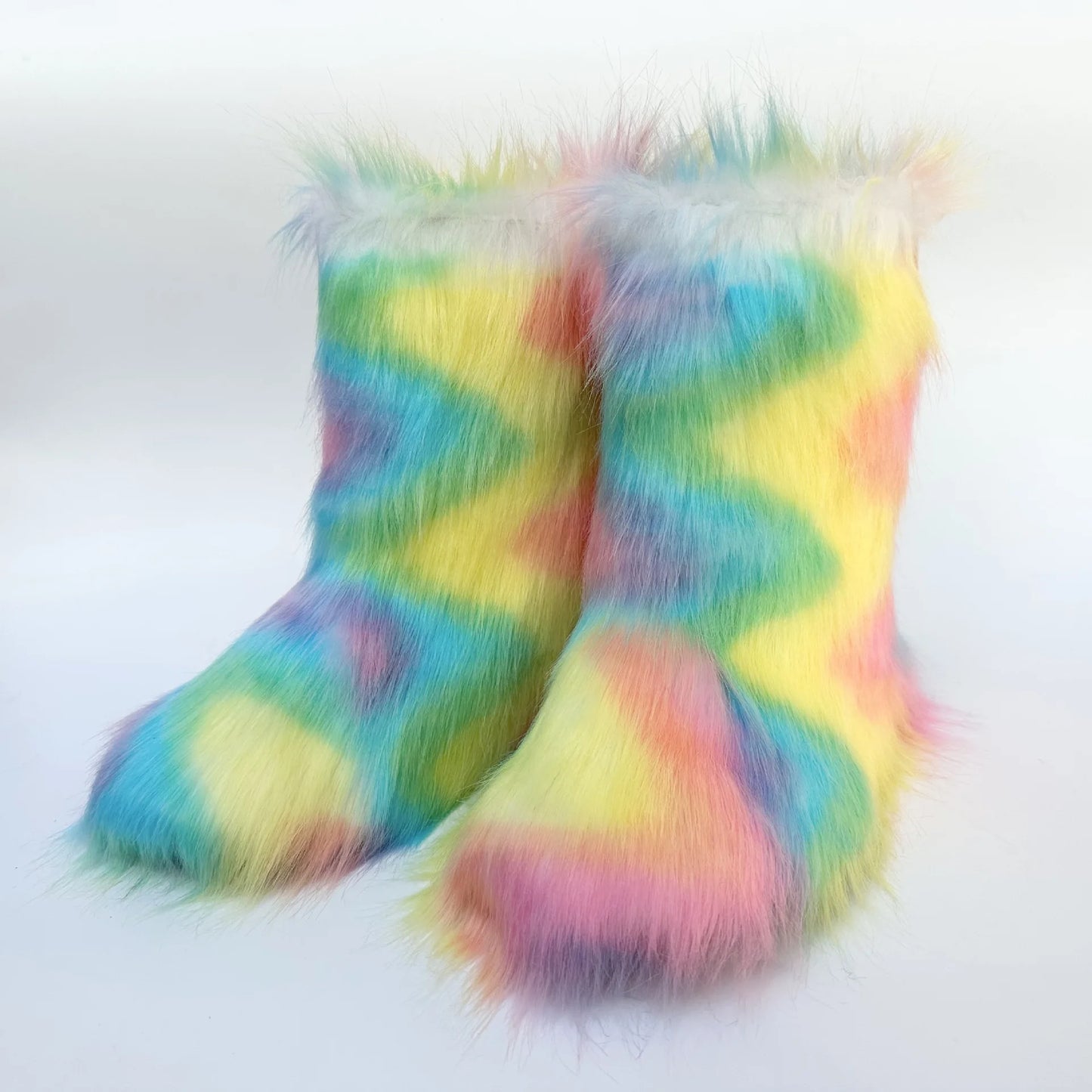 Cute High Quality Faux Raccoon Fox Fur Shibuya Gal Thickened Plus Size Mid-Calf Faux Fur Warm Winter Snow Boots for Women