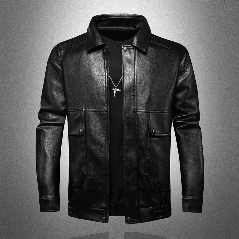 2026 New Style Leather Jacket for Men Spring Men's Slim Lapel Coat Men's Shirt Windproof Casual Jacket - Men's US/European size.