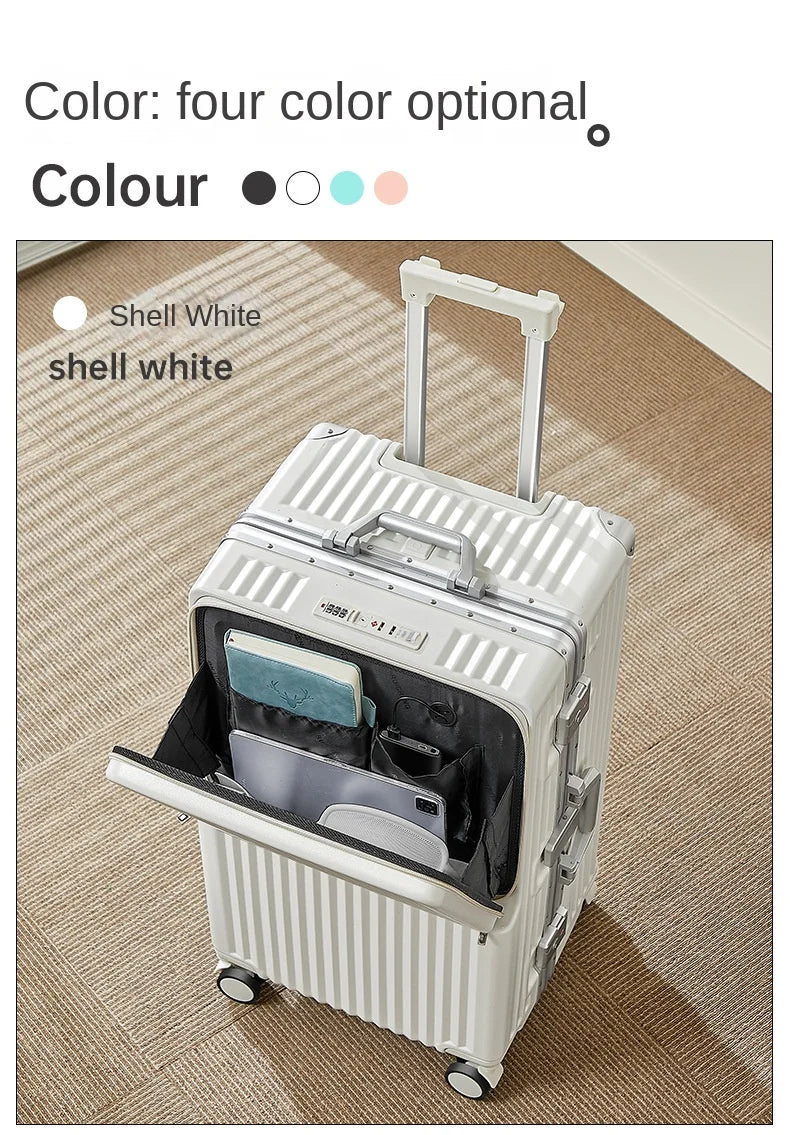 Front Opening Suitcase 20 inch Boarding Box Trolley Case 28/30 inch Luggage Large Capacity Aluminium Frame Suitcase Password Box