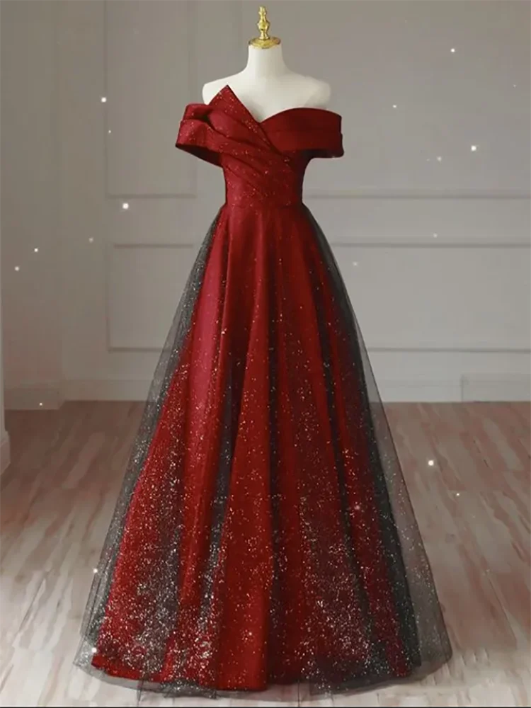 Toasting Dress Bridal Evening Dresses 2026 New Red Wedding Dress High-End Off-shoulder Wedding French Engagement Dress for Women