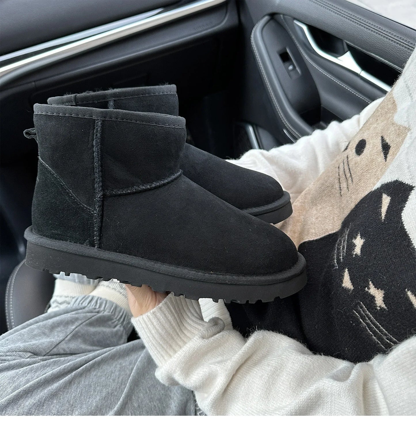 5854 men's and women's sheepskin and wool snow boots, integrated fur and leather, winter thick and warm women's boots