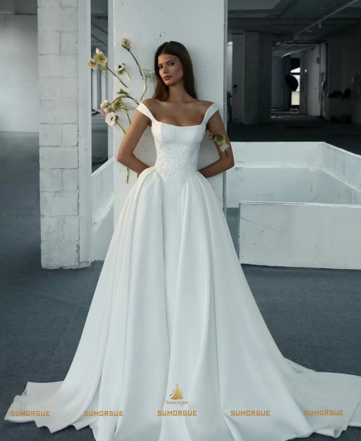 Elegant Ball Gown Wedding Dress Off Shoulder Square Neck Embroidered for Luxury Brides High-end Customized Vestidos De Novia