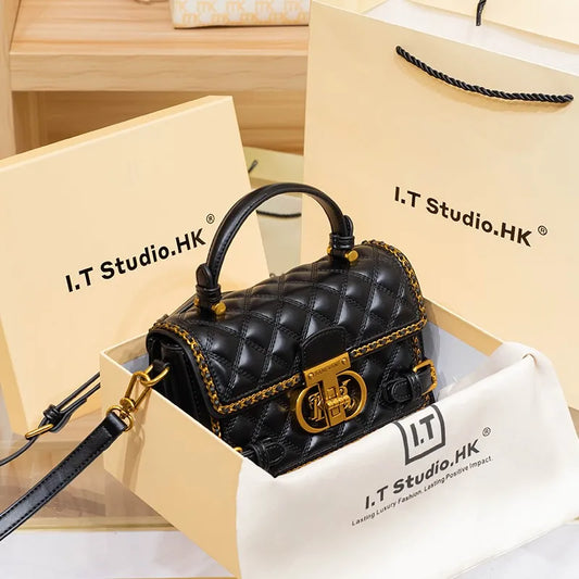 Women's handbag genuine diamond grid handbag women's 2024 new high-end designer crossbody shoulder small square bag