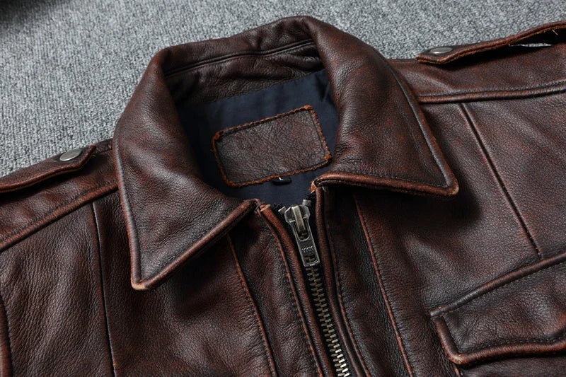 Vintage Red Brown Genuine Leather Jacket Men Soft Real Cowhide Black Winter Coat Biker Jackets Jaqueta Masculina De Couro