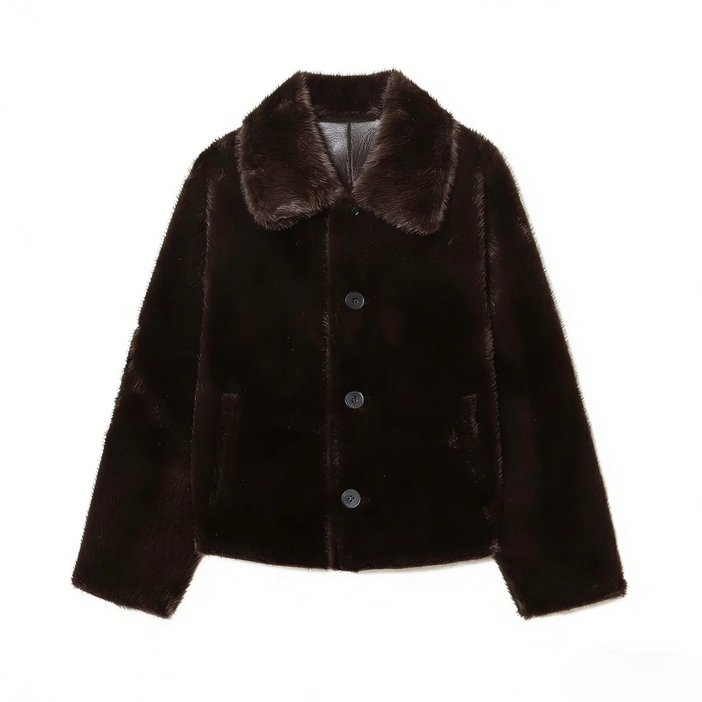Women's Jacket 2025 Autumn/Winter New Arrivals Dark Brown Long-Sleeve Faux Leather Reversible Jacket Stylish and Unique