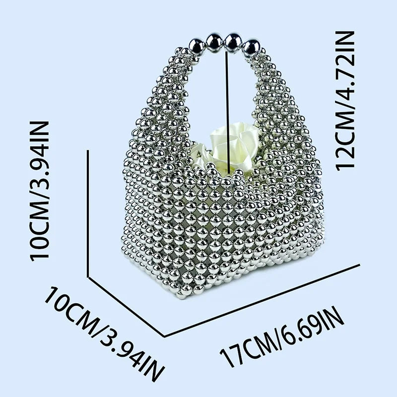 European and American high-end texture handmade silver beaded pillow bag, banquet bag, fashionable and versatile