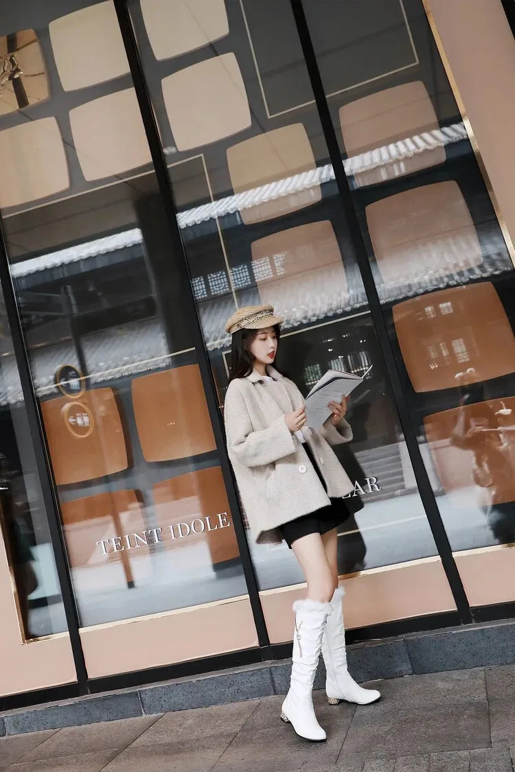 Winter Warm Knee High Boots Women Platform Wedges High Heels Snow Boots Slip on Winter Ladies Shoes White Black Pink 2025