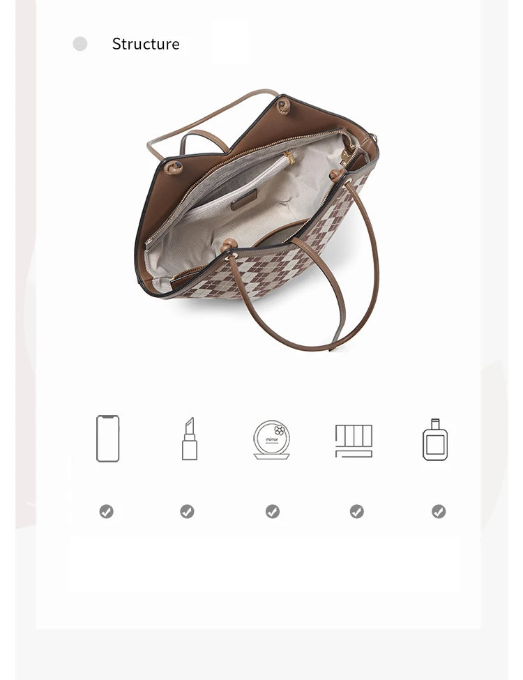 FOXER Brand Chic Women's Shoulder Bag 2026 New Spring Summer Luxury Design Female Handbag Purse Fashion Large Plaid Tote Bag