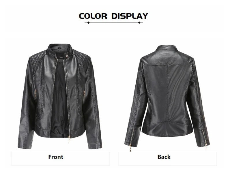 Women's Elegant Stand-up Collar Solid Jacket 2022 Female Three-dimensional Pattern Coat S-4XL New Pu Faux Leather Jacket Women