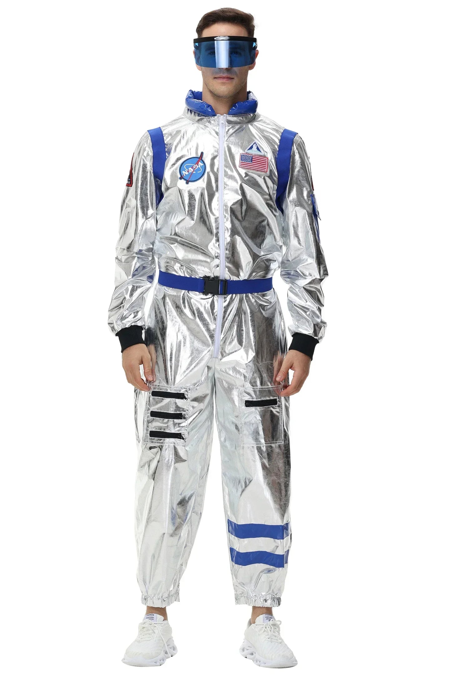 Adults Silver Astronaut Costume Space Suit Men Women Couple Jumpsuit Cosplay Halloween Carnival Party Dress Up