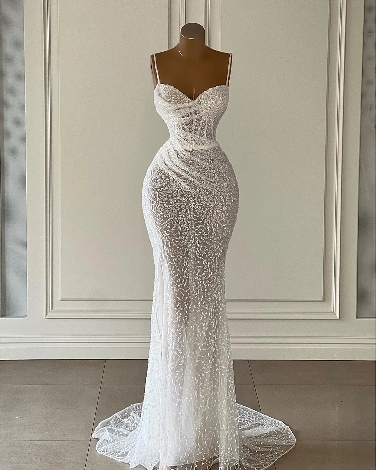 Classic Mermaid Wedding Dresses For Women Sweetheart Neck Spaghetti Strap Bridal Gown Sweep Train Skirt Custom Made