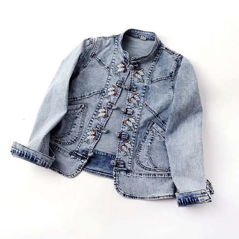 Women 2026 Spring Embroidered  Denim Jacket New Short Jackets Cardigan  Cowboy Coat Basic Jacket  Female Plus Size 3XL