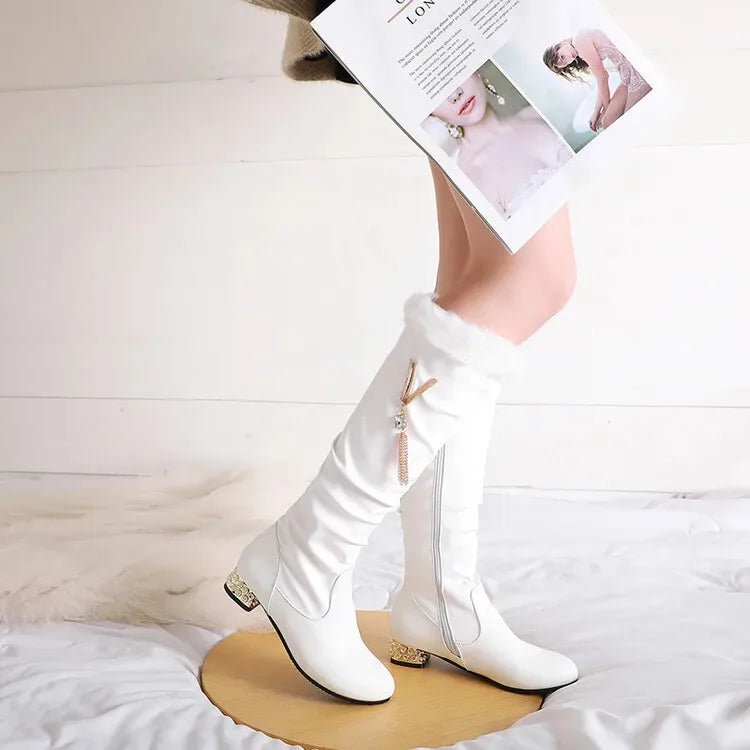 Winter Warm Knee High Boots Women Platform Wedges High Heels Snow Boots Slip on Winter Ladies Shoes White Black Pink 2025