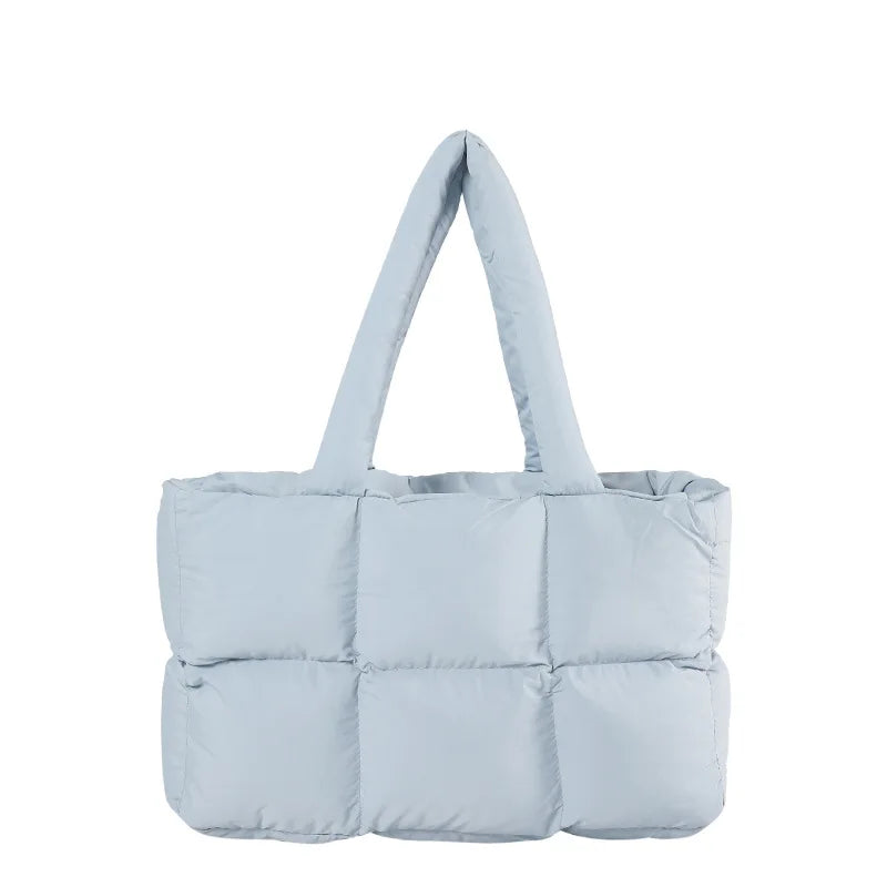 Women Tote Handbags Quilted Plaid Bag Retro Trendy Checkered Waterproof Shoulder Bag Solid Color Winter Soft Large Capacity Bags