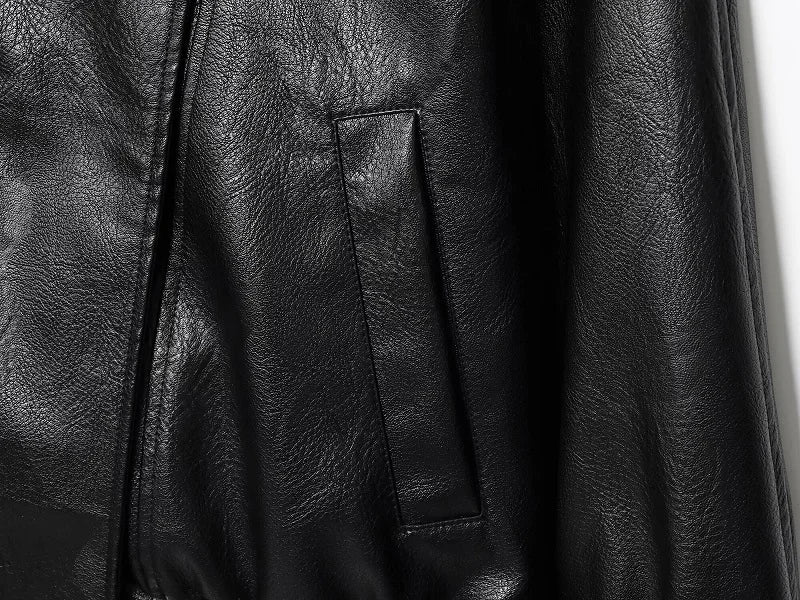 HXAO Women's Faux Leather Jacket Short Coat Black Bomber Jackets For Woman Loose Winter Outerwear High Neck Aviator Jackets