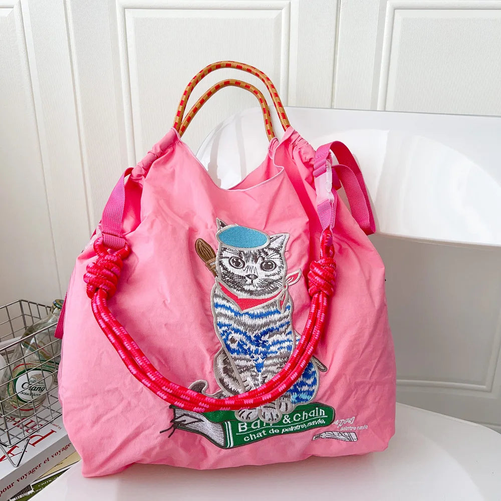 Large Medium Embroidered Shopping Bag, Casual Handheld Simple Large Capacity Shoulder Bag Shoulder Straps Included