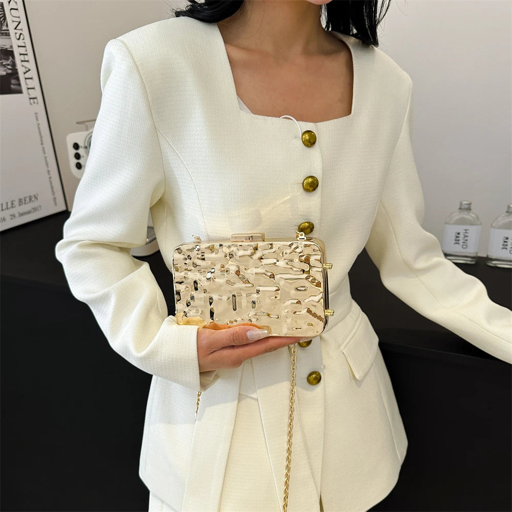 MOODS Luxury Golden Evening Bags For Women Wedding Dinner Party Chain Shoulder Cross Body Bag 2024 Designer Purses And Handbags