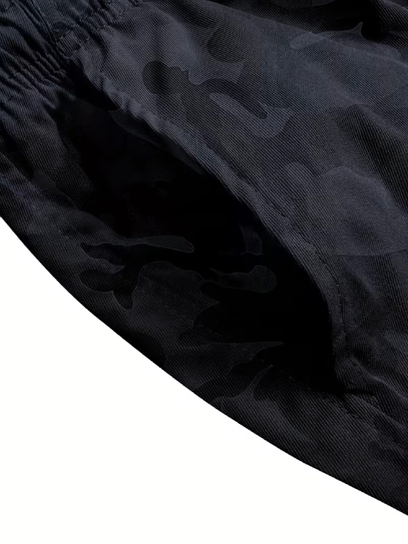 Men's Casual Cargo Shorts — All-Over Print, Non-Stretch Woven Fabric. Features a Dual Elastic Waistband and Drawstring Design; A