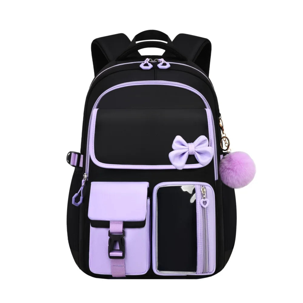 Three-piece Purple School Bag Set Casual with Pen Bag Students Schoolbag Durable with Lunch Bag Large Capacity bow Backpack book
