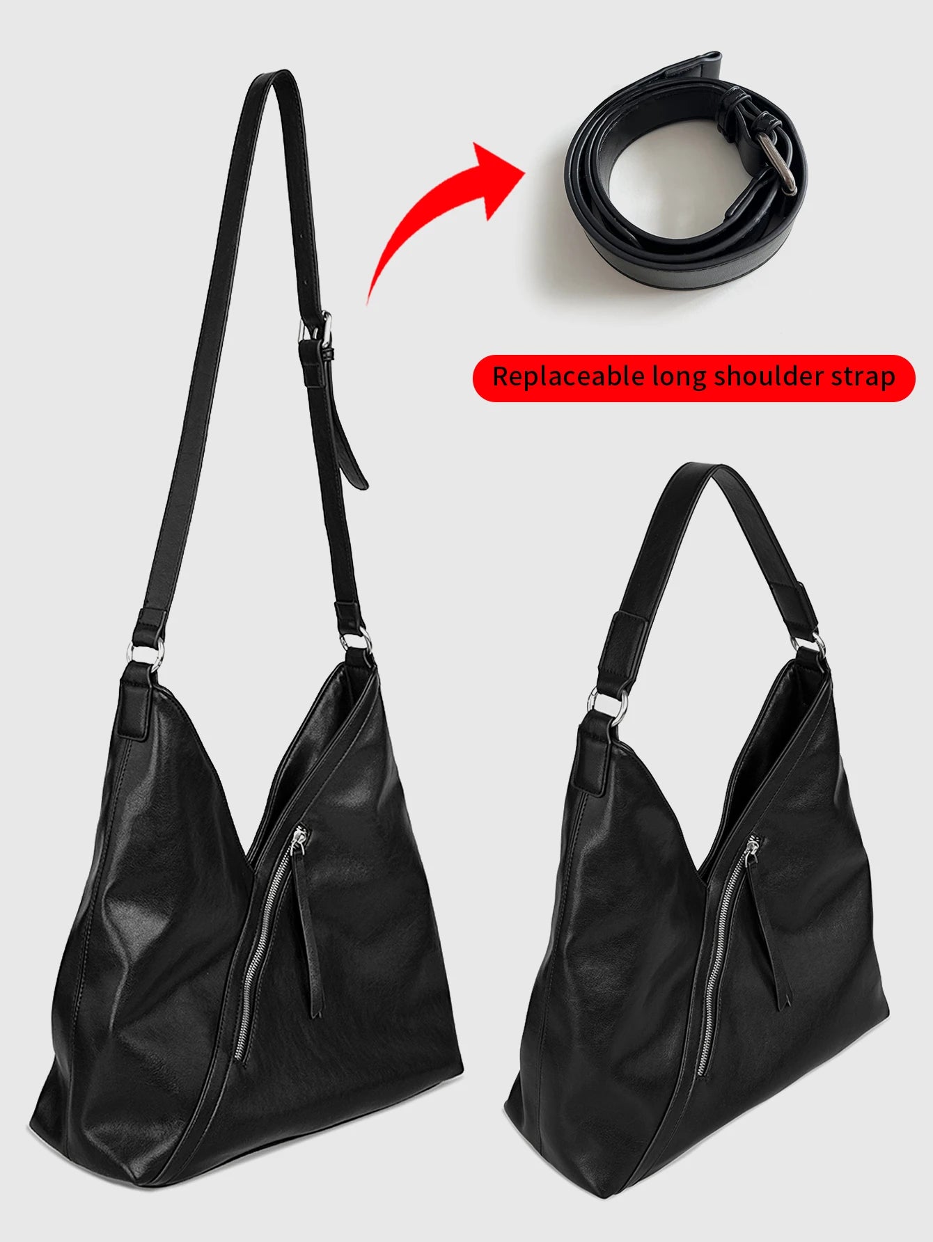 Classic Women's Large Black Shoulder Bag Fashionable High Quality Crossbody Bag Casual Soft Leather Handbag Lazy Retro Tote Bag