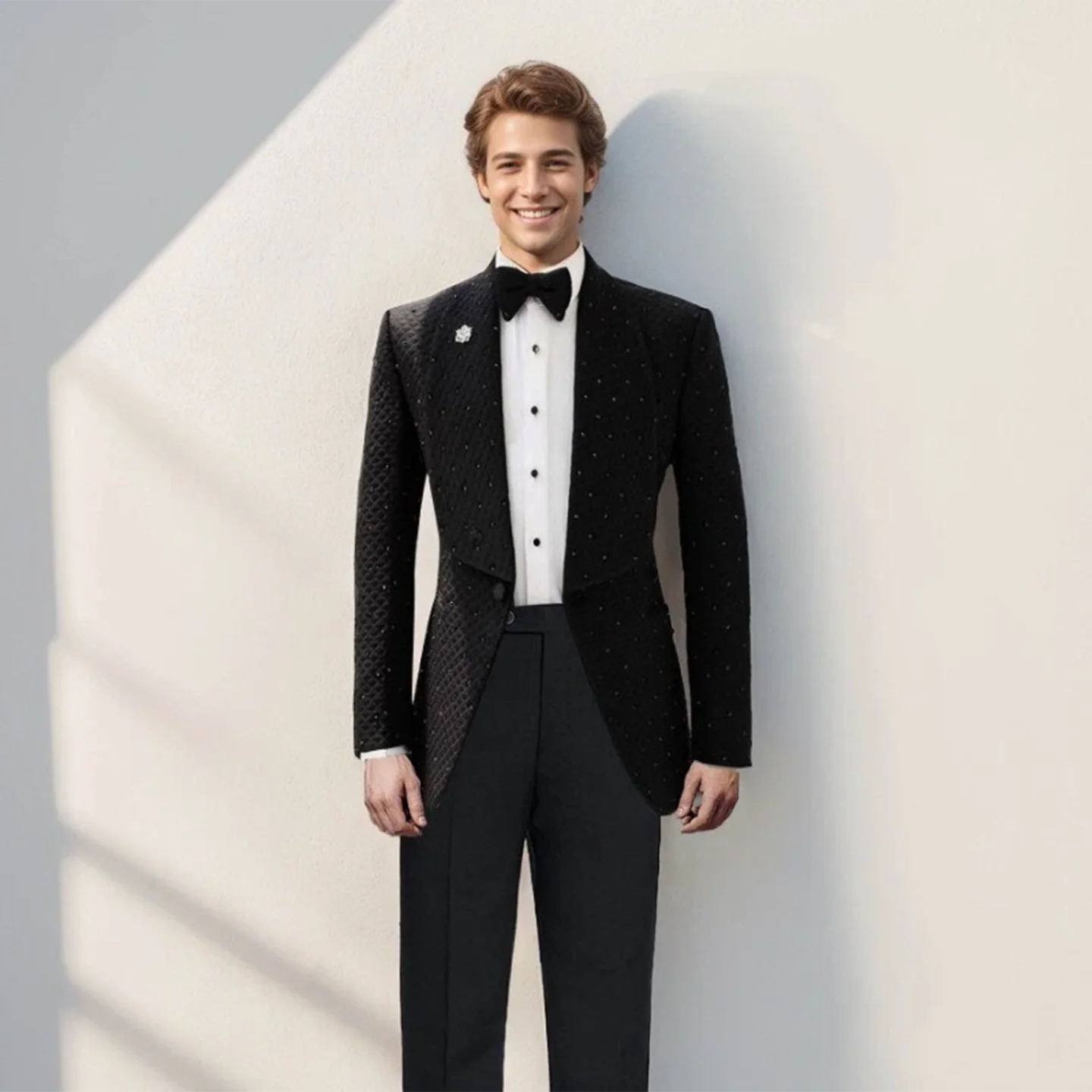 Luxury Beading Men's Groom Rhinestone Suit Pant Single Breasted Wedding 2 Piece Slim Fit Suits Formal Groom Suit Male Customized