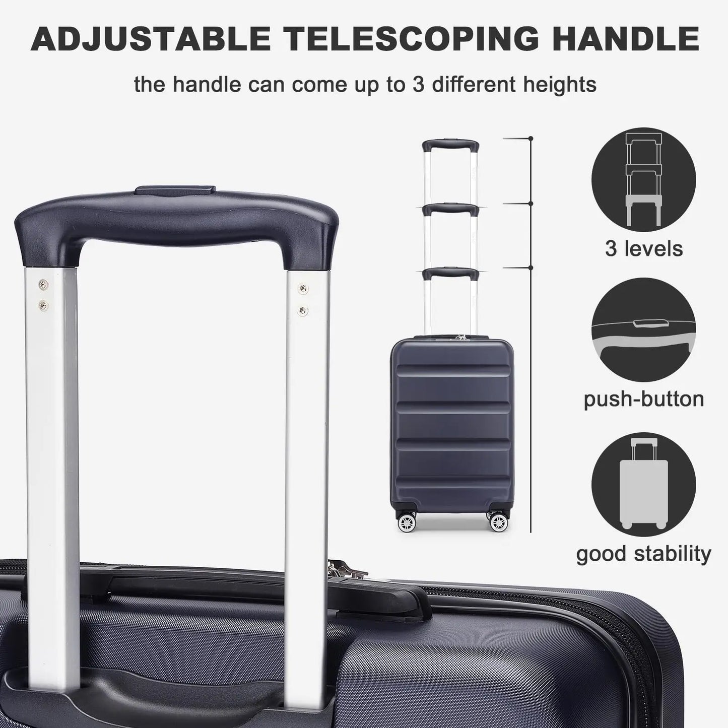 KONO hand luggage Suitcase-Lightweight hard case with TSA Lock & 4 spinner wheels, cabin-fit (55/65/75cm)