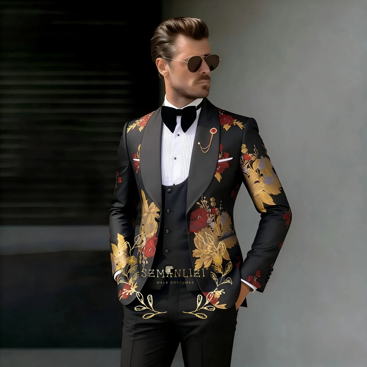 Latest Designs Printed Floral Mens Suits For Wedding Shawl Lapel Groom Tuxedos Slim Fit Terno Masculino Prom Party 3 Pieces Set