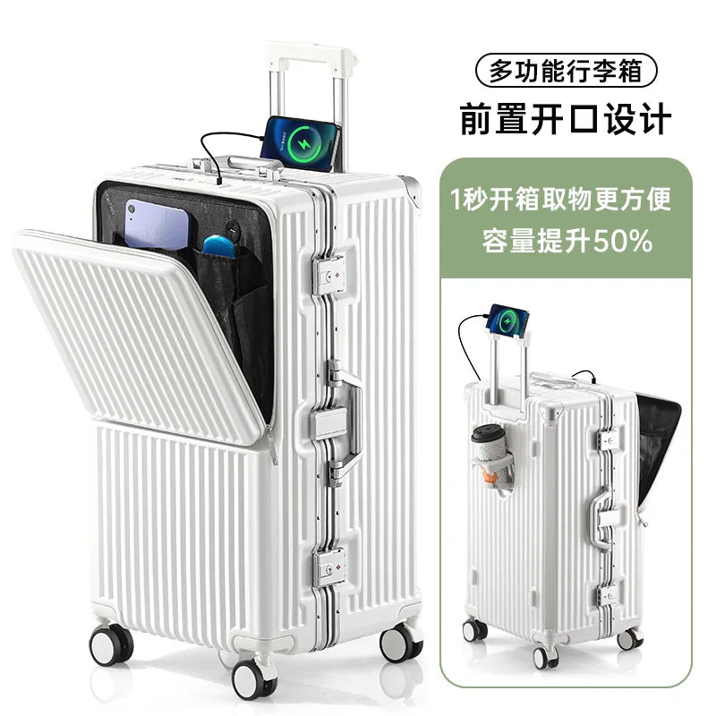 Front Opening Suitcase 20 inch Boarding Box Trolley Case 28/30 inch Luggage Large Capacity Aluminium Frame Suitcase Password Box
