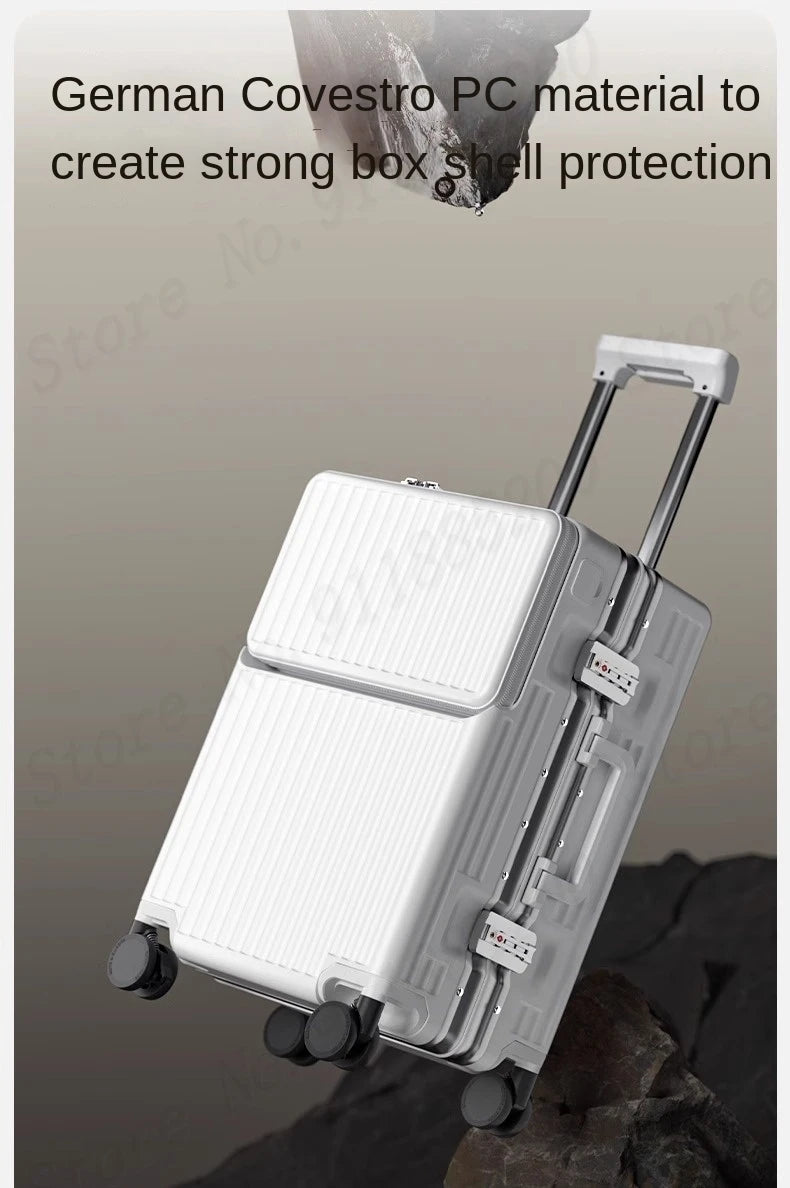 Front-opening Luggage with 24-inch Multi-functional Cup Holder Portable 20-inch Carry-on Suitcase 26-inch Large Capacity