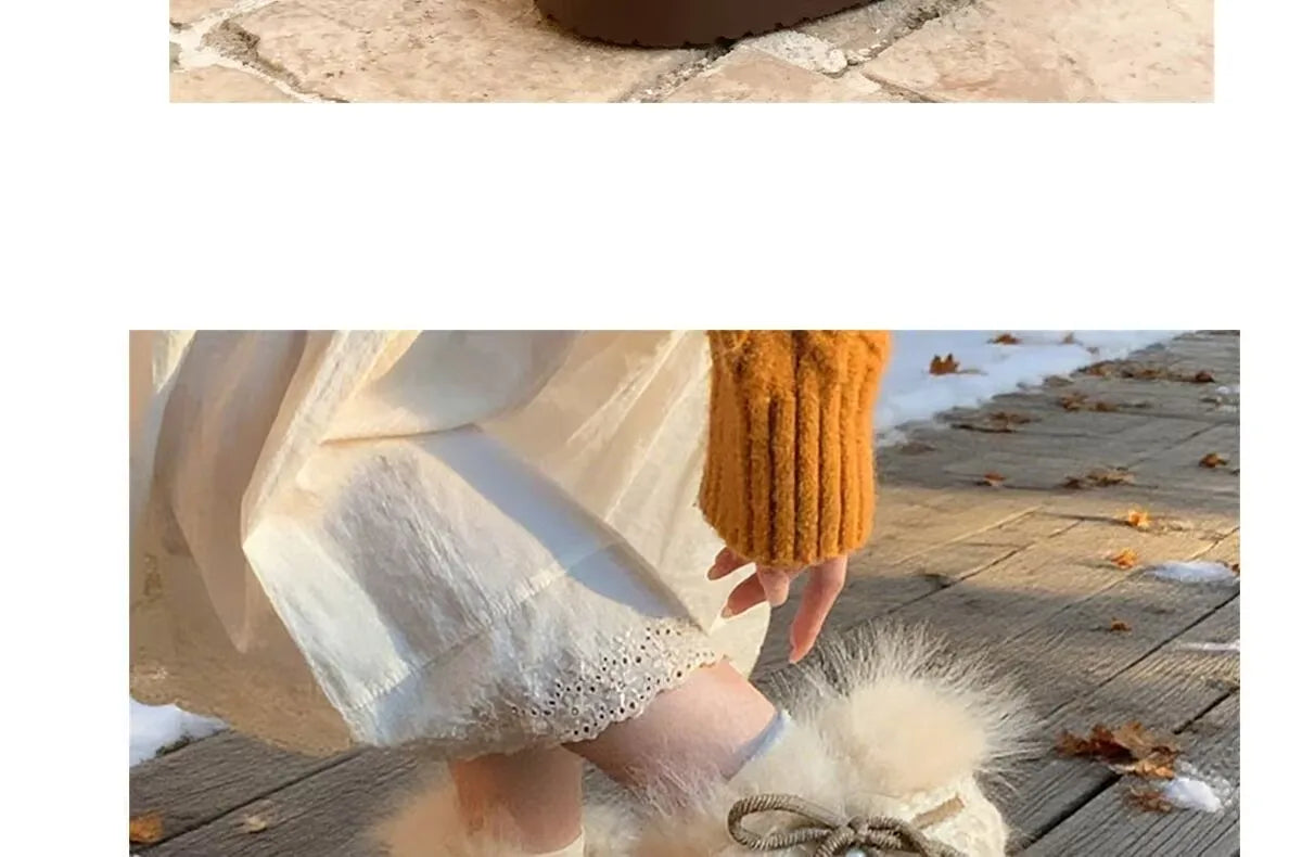 Korean Style Lace Snow Boots 2025 Winter Plush Warm Short Boots Girls Sweet Thick Bottom Casual Boots Students Cotton Shoes