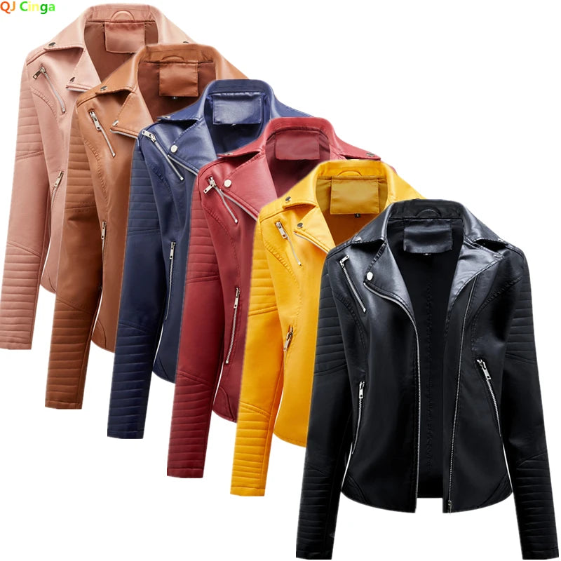 2026 New Fashion Women Faux Leather Jacket, Spring Autumn Zipper Casual Pu Coat, Female Biker Outerwear Ladies Clothes S-XXXL