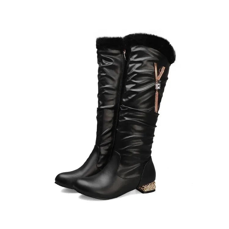 Winter Warm Knee High Boots Women Platform Wedges High Heels Snow Boots Slip on Winter Ladies Shoes White Black Pink 2025