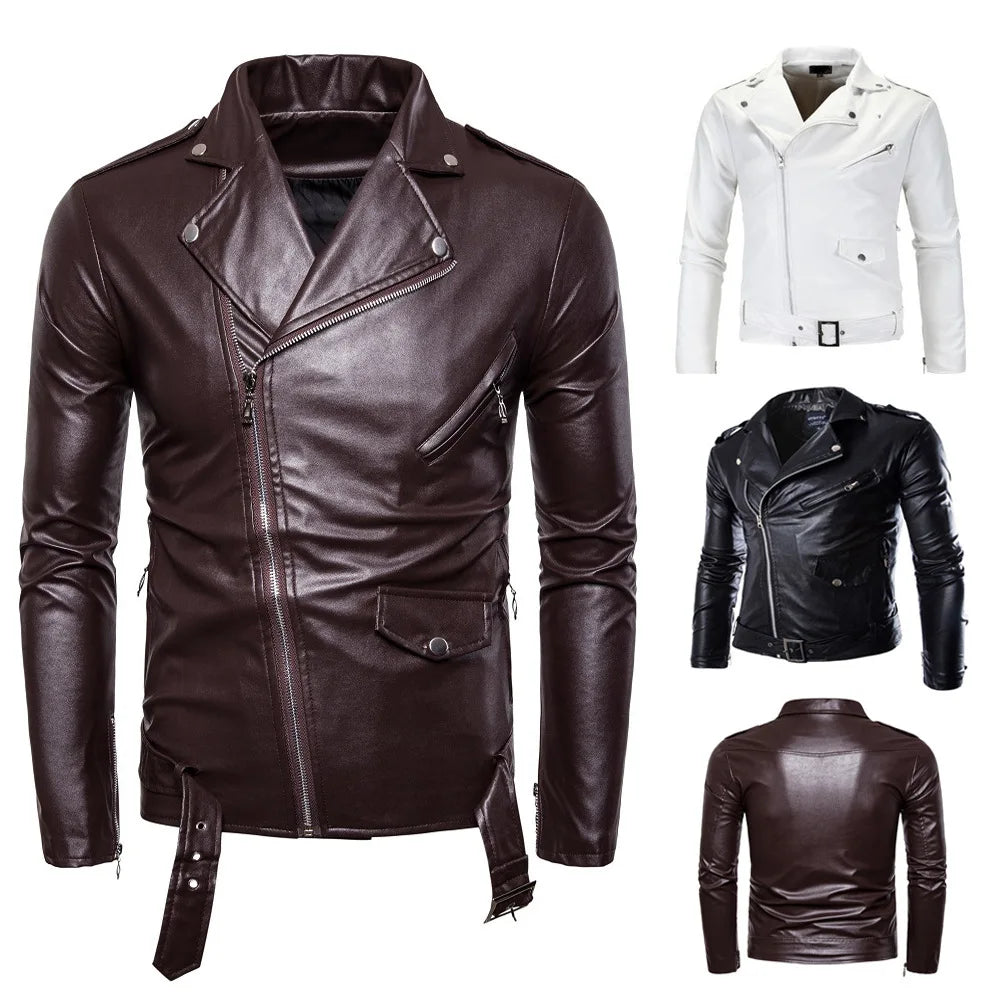 QICHE Men's Leather Jacket 2026 Slim PU Motorcycle Style Men's Jacket Fashion New Long Sleeve Casual Outerwear Coat For Men