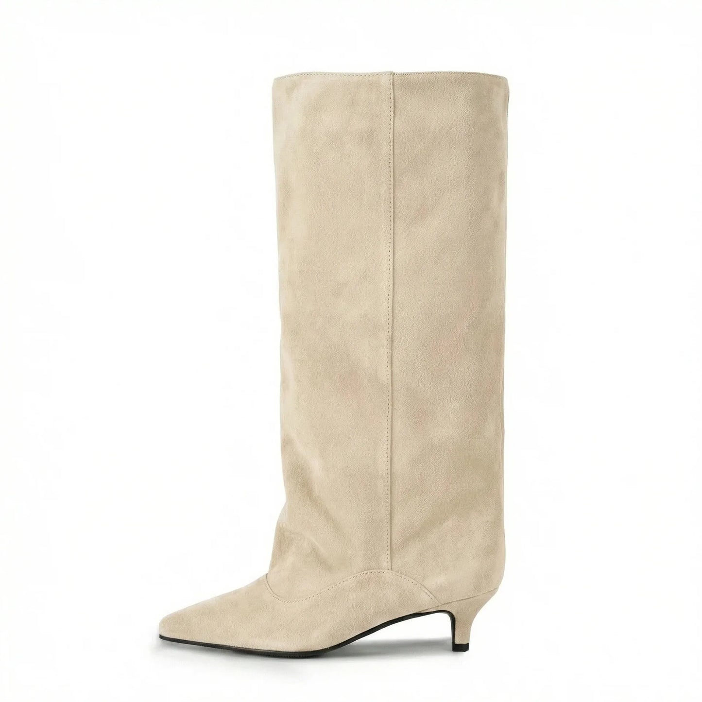 Women's Spring and Autumn New Cat Heel Wide Knee Knee Boots Fashion Pointed Women's Low Heel Mid Heeled Boots