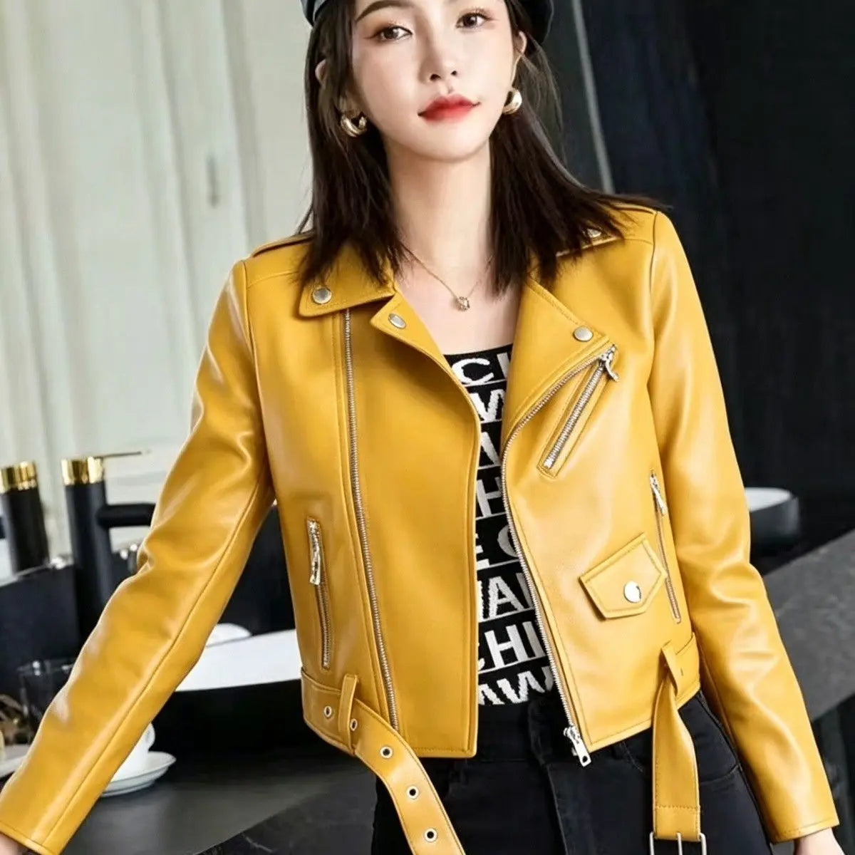 2026 autumn winter new women's PU leather jacket locomotive suit Maillard lapel large size women's leather jacket jacket women