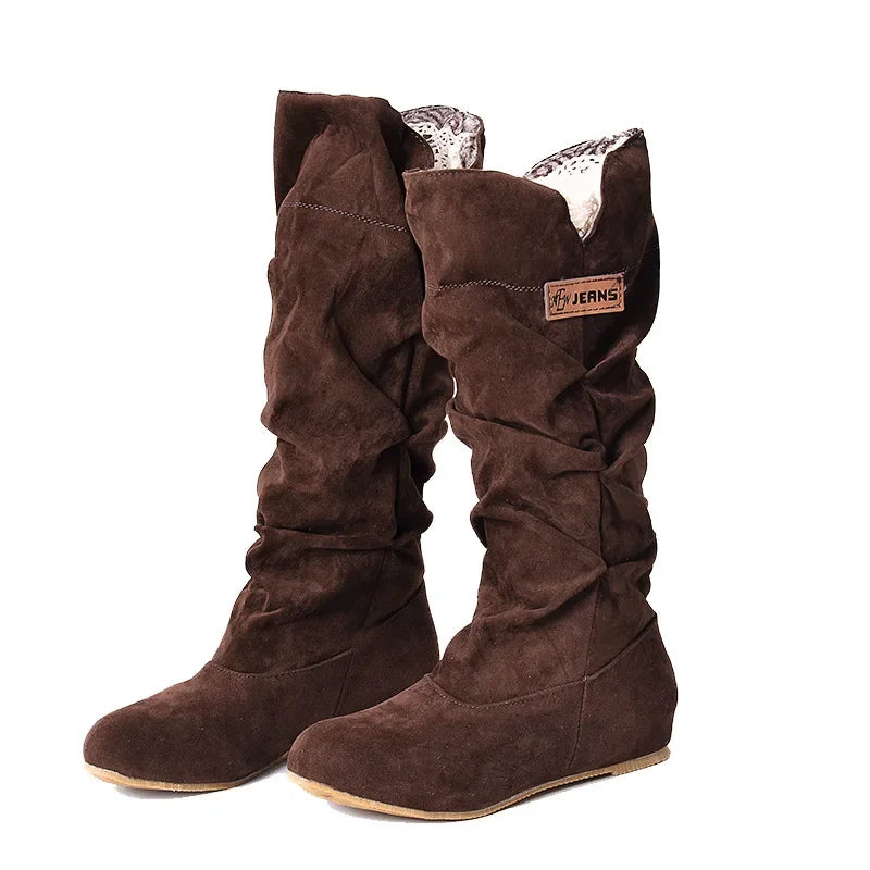 2024 New Mid-tube Snow Boots Hollow Cotton Thread Hook Lace Frosted Lady Boots Large Size Women's Shoes