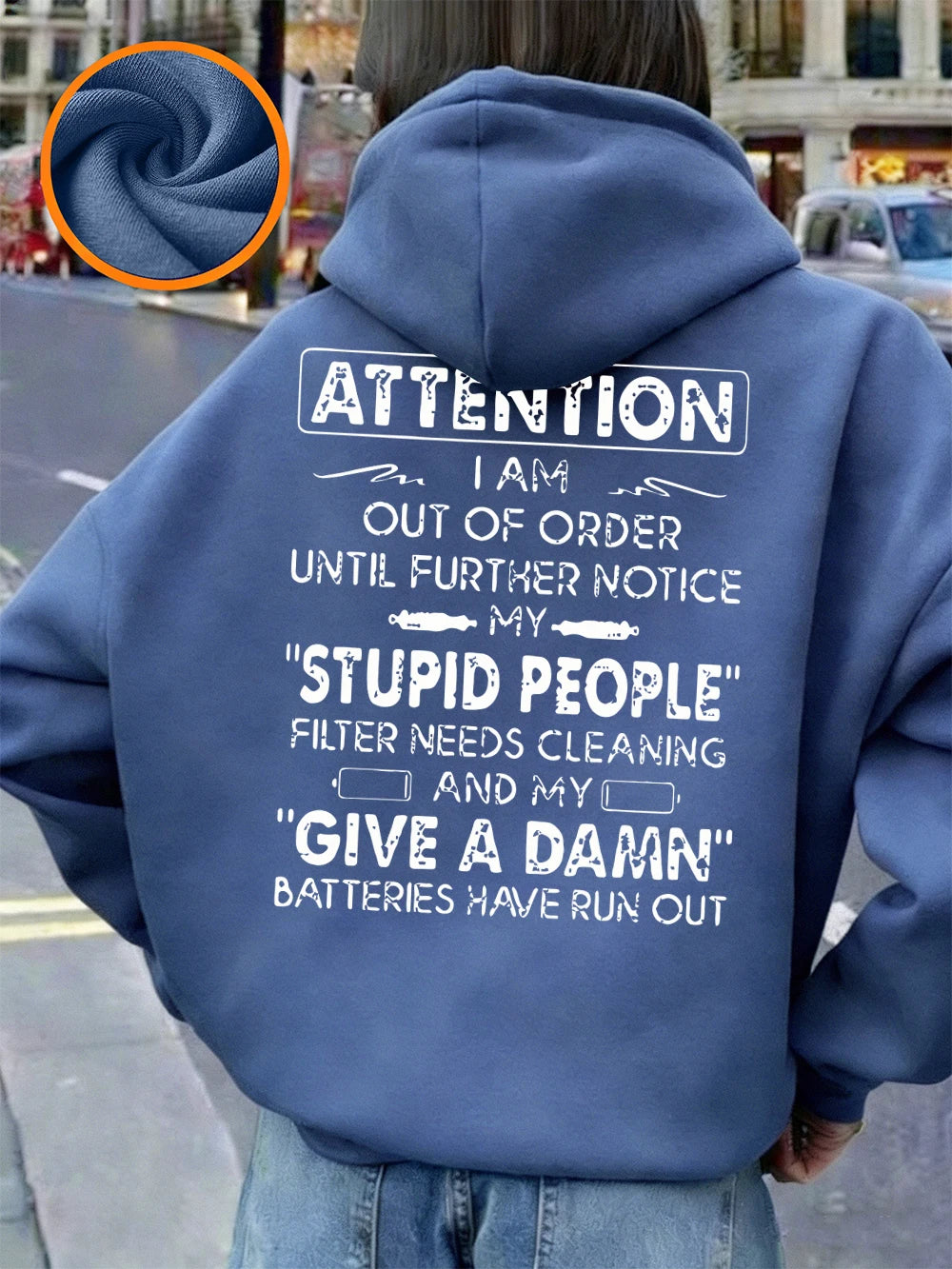 Attention Funny Phrases Prints Hoodies Women Winter Fleece Warm Pullover Loose Pocket Sweatshirt Casual Sporty Woman Clothes