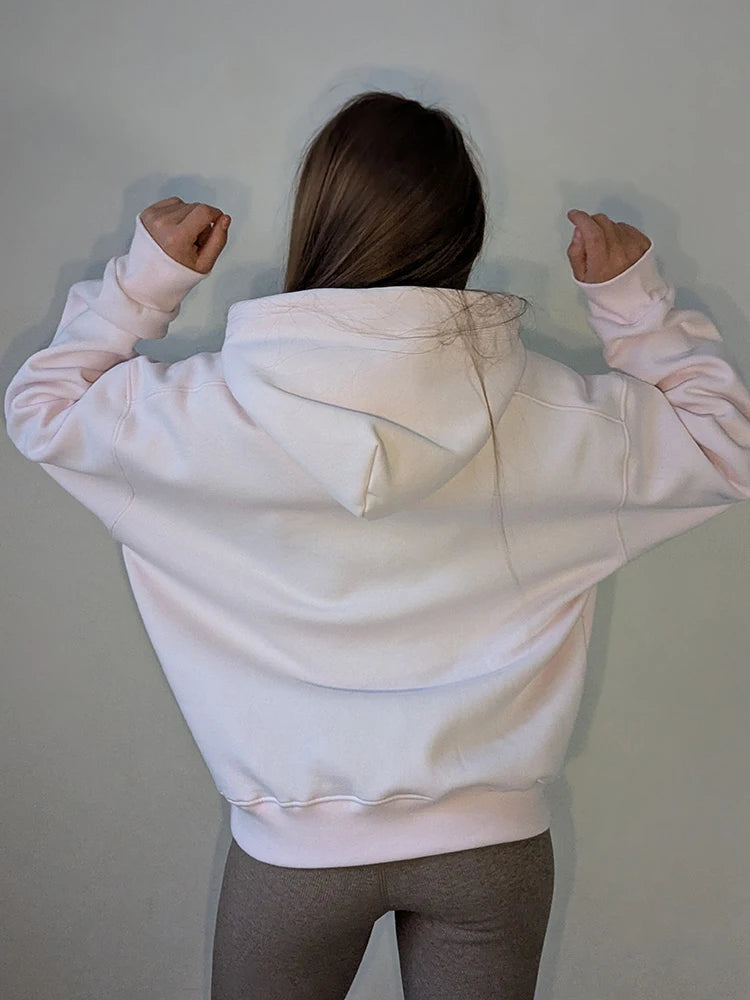 Winter Warm Hoodies Oversized For Women With Fleece Inside Yellow Thick Sweatshirts With Hooded Women Pink Hoodies Velvet Winter